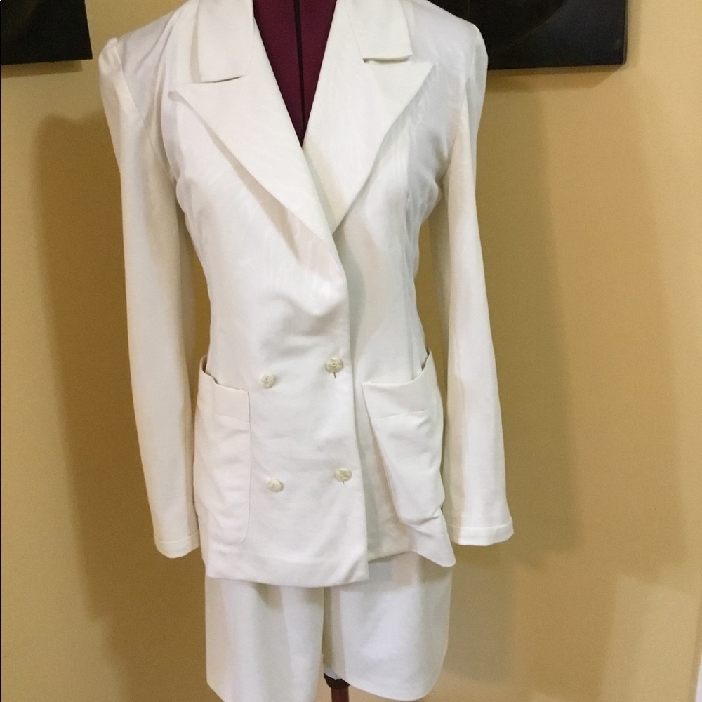 Custom Tailored Bone Double-Breasted Blazer & Shorts Ensemble Vintage